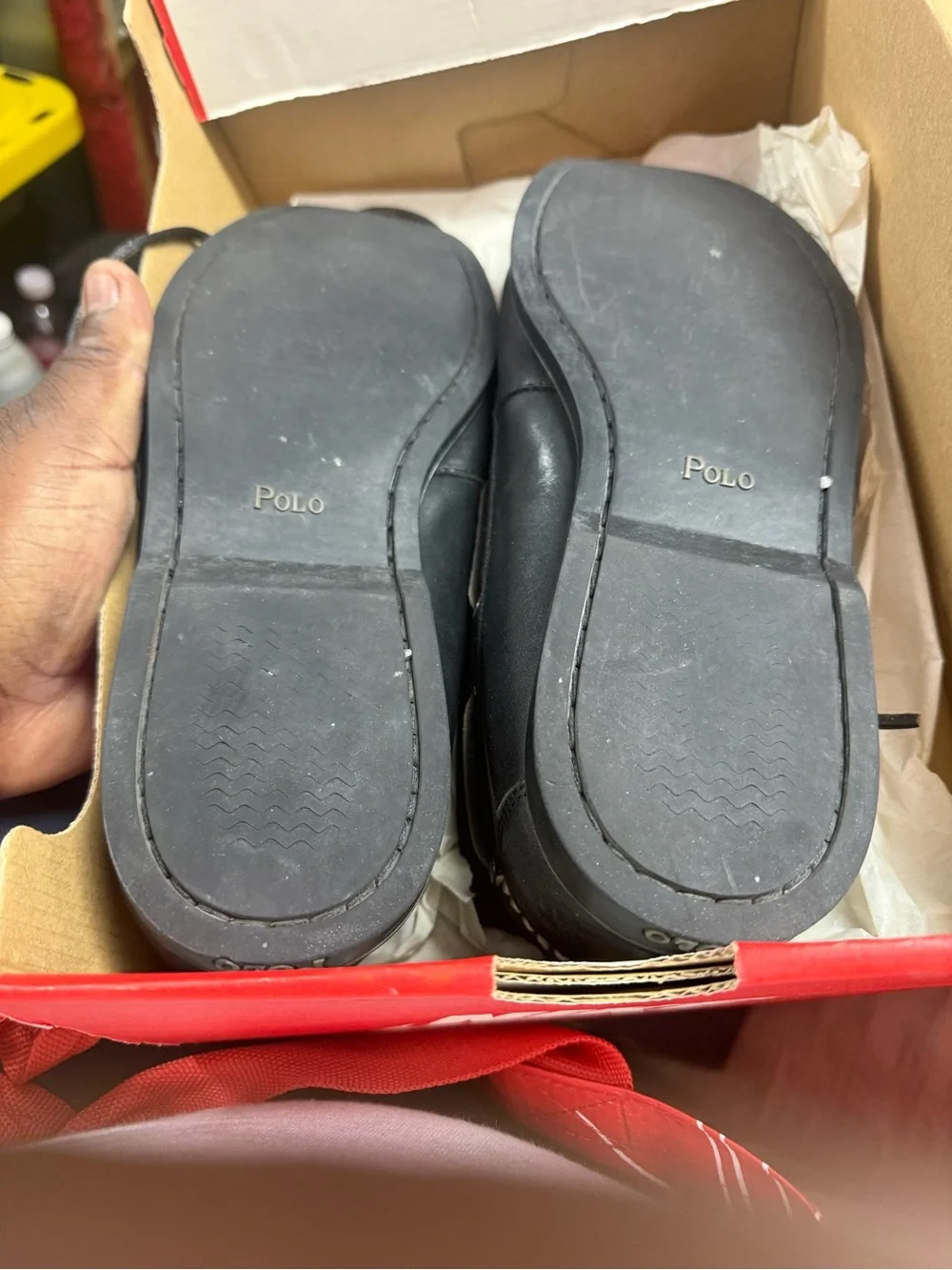 Polo by Ralph Lauren Black Leather Boat Shoes with Contrast Stitch